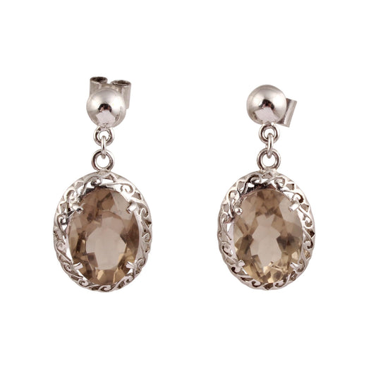 Vintage Smoky Quartz Earrings Handmade Prong Setting 925 Sterling Silver Ethnic Wear Earrings Jewelry