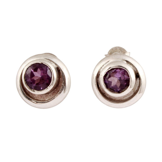 Bohemian Amethyst Stud Earrings Handmade 925 Sterling Silver Bezel Setting Designer Earrings Jewelry