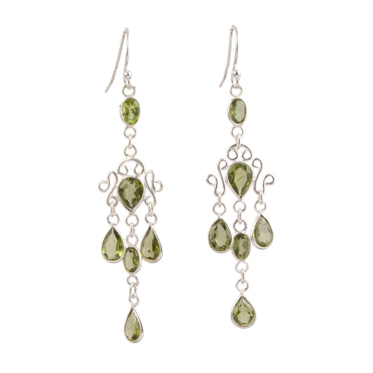 Ethnic Wear Long Peridot Dangle Earring Handmade 925 Sterling Silver Natural Gemstone Earrings