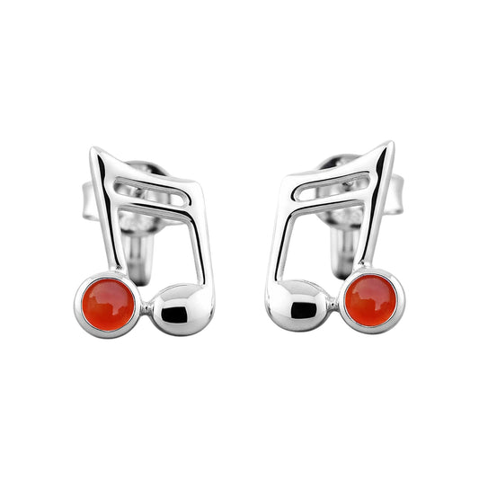 Music Note Gemstone Earrings Handcrafted 925 Sterling Silver Music Charm Stud Earrings (1, Sterling Silver, Carnelian)