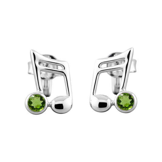 Music Note Gemstone Earrings Handcrafted 925 Sterling Silver Music Charm Stud Earrings (1, Sterling Silver, Peridot)