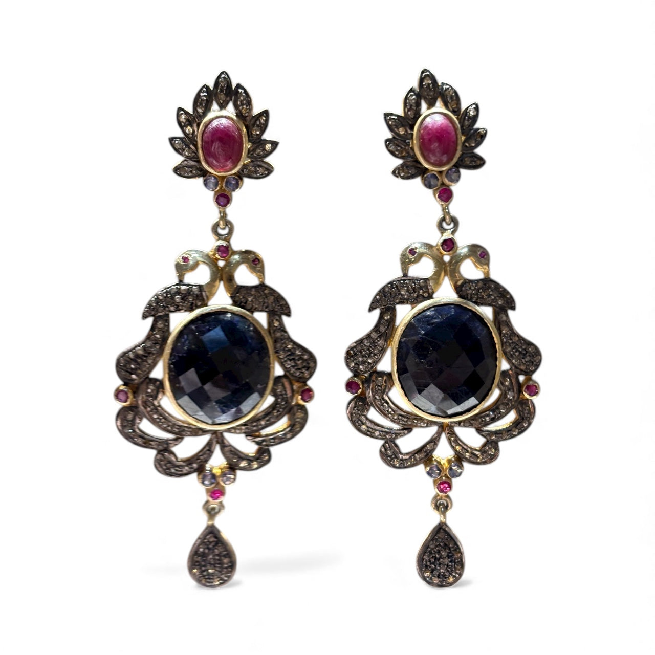 Sapphire 92.5 silver victorian earings