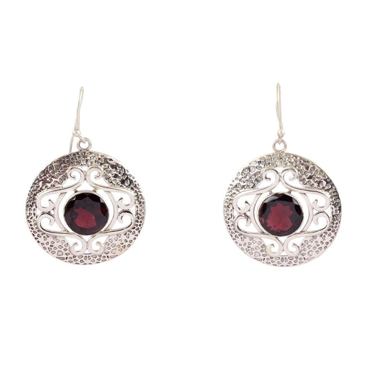 Texture Red Garnet Earrings Handmade Natural Red Gemstone 925 Sterling Silver Dangle Earrings Jewelry
