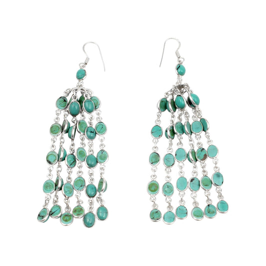 Multi Blue Turquoise 925 Sterling Silver Chandelier Earrings Handmade Long Dangle Gemstone Earring Jewelry
