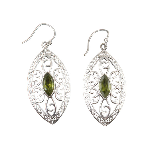 Bohemian Marquise Peridot Earrings with 925 Sterling Silver Handmade Designer Dangle Gemstone Earring