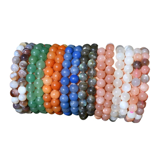 8mm Round Gemstone Bracelet Stretchy Beads Bracelet Multi Crystal/Rose Quartz/Amethyst/Malachite More Bracelets Gift For Her (Orange Aventurine)