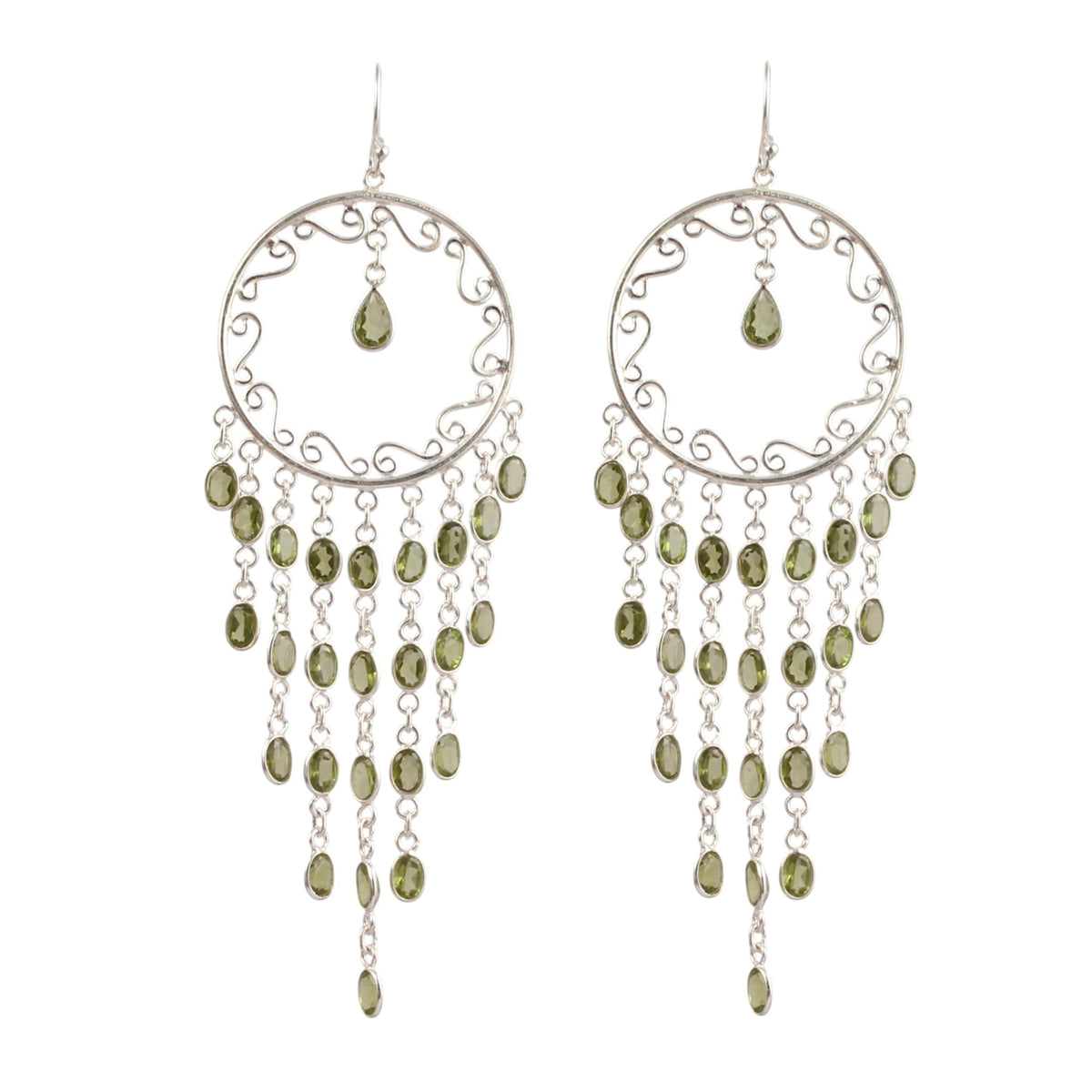 Ethnic Wear Chandeliers Long Peridot Earring Handmade 925 Sterling Silver Natural Gemstone Earrings