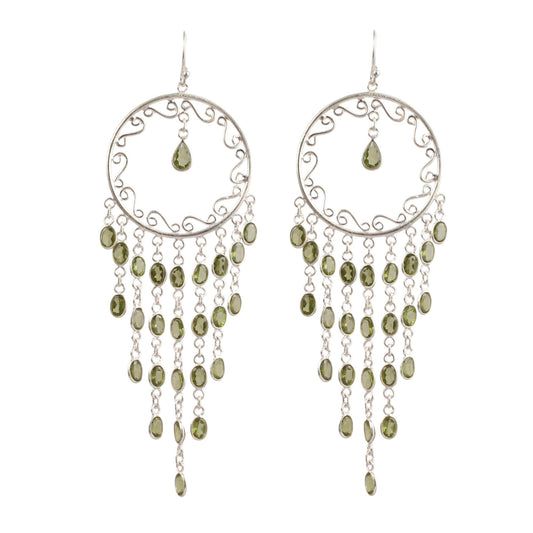 Ethnic Wear Chandeliers Long Peridot Earring Handmade 925 Sterling Silver Natural Gemstone Earrings