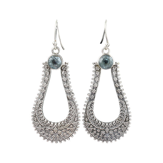 Unique Artisan Blue Topaz Earrings Handmade Traditional 925 Sterling Silver Natural Faceted Gemstone Jewelry