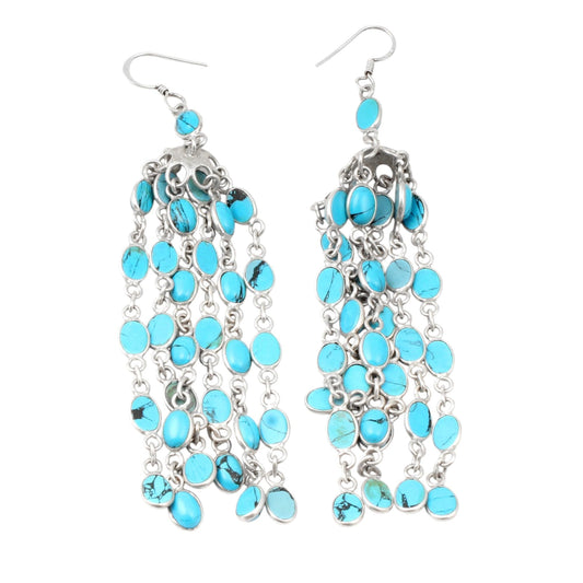Blue Turquoise Solid 925 Sterling Silver Chandelier Earring Handmade Long Dangle Gemstone Jewelry