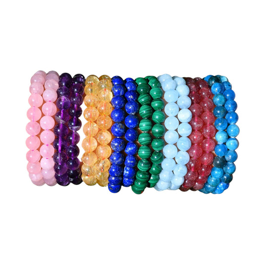 8mm Round Gemstone Bracelet Stretchy Beads Bracelet Multi Crystal/Rose Quartz/Amethyst/Malachite More Bracelets Gift For Her (Apatite)