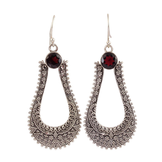 Ethnic Wear Filigree Garnet Earrings Handmade Natural Gemstone 925 Sterling Silver Dangle Earrings Jewelry