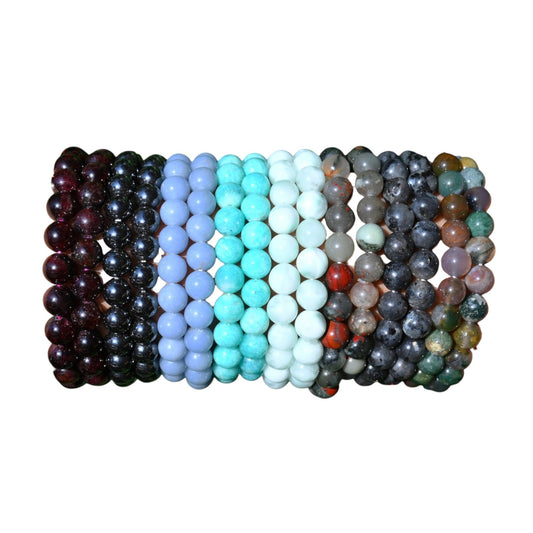 8mm Round Gemstone Bracelet Stretchy Beads Bracelet Multi Crystal/Rose Quartz/Amethyst/Malachite More Bracelets Gift For Her (Garnet)