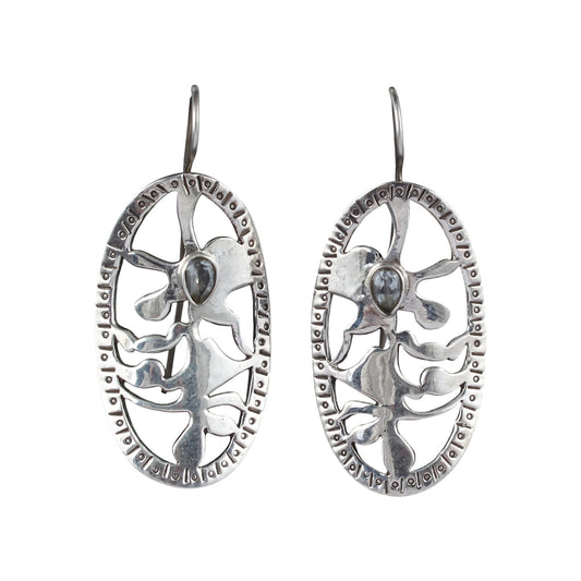 Designer Leaf Oval Shape Earrings Natural Blue Topaz Handmade 925 Sterling Silver Earrings Jewelry