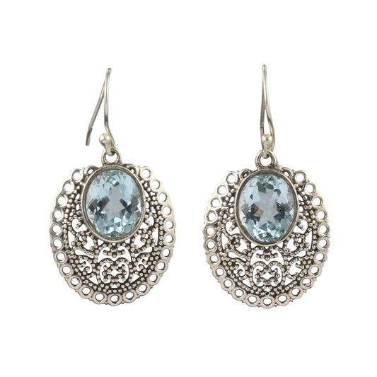 Blue Topaz, Labradorite Earrings Handmade Traditional Boho Natural Gemstone 925 Sterling Silver Designer Vintage Earrings (1, Sterling Silver, Blue Topaz)