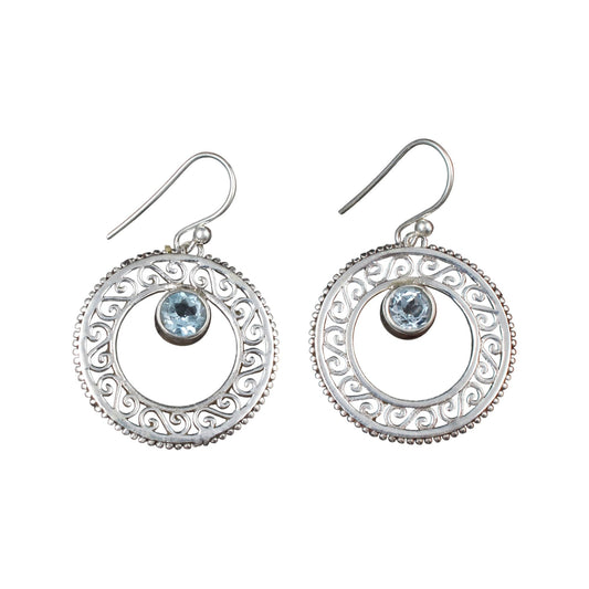 Vintage Blue Topaz Earrings Handmade Traditional 925 Sterling Silver Natural Faceted Gemstone Jewelry
