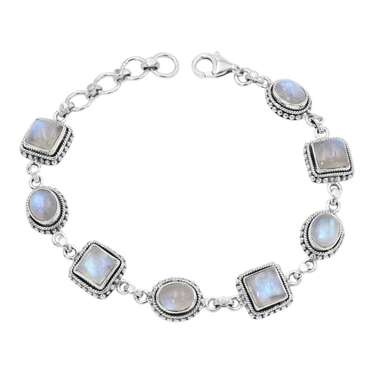 Moonstone Bracelet Solid 925 Sterling Silver Unisex Bracelet Natural Blue Moonstone Jewelry For Women Handmade Bracelet For Her