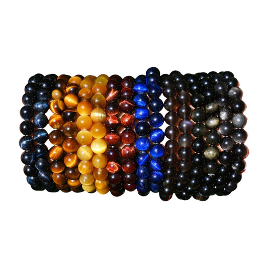 8mm Round Gemstone Bracelet Stretchy Beads Bracelet Multi Crystal/Rose Quartz/Amethyst/Malachite More Bracelets Gift For Her (Golden Tiger Eye)