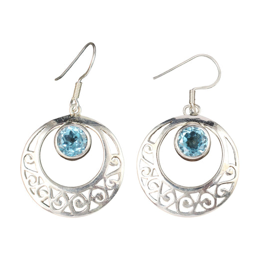 Unique Artisan Blue Topaz Earrings Handmade Traditional 925 Sterling Silver Natural Faceted Gemstone Jewelry