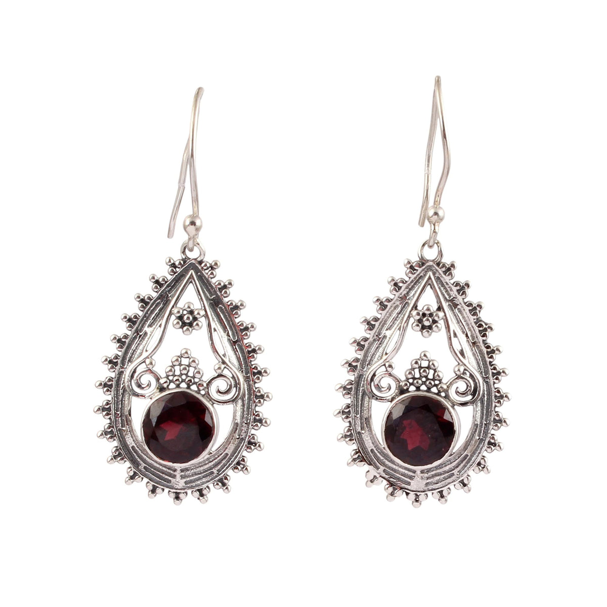 Filigree Garnet Earrings Handmade Natural Gemstone 925 Sterling Silver Dangle Earrings Jewelry