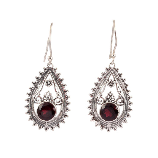 Filigree Garnet Earrings Handmade Natural Gemstone 925 Sterling Silver Dangle Earrings Jewelry