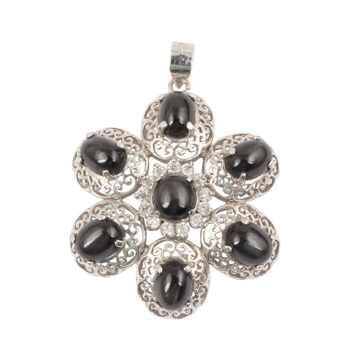 7 Chakra Black Star Pendant Handmade 925 Sterling Silver Floral Pendant with CZ Studded Traditional Jewelry