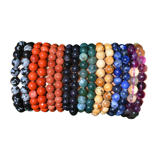 8mm Round Gemstone Bracelet Stretchy Beads Bracelet Multi Crystal/Rose Quartz/Amethyst/Malachite More Bracelets Gift For Her (Red Stone)