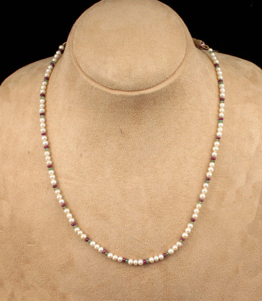 Pearl Ruby Emerald Round Beads