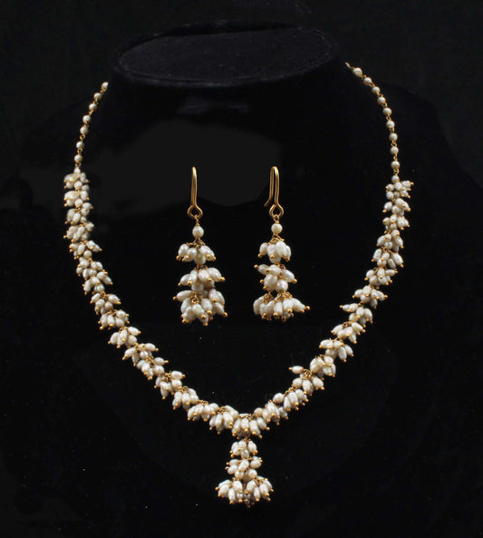 Pearl Necklace With Earrings Beads