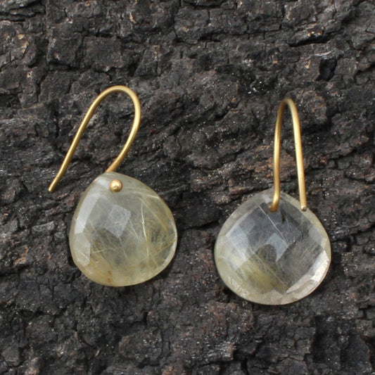 Rutile Quartz Gold Earring