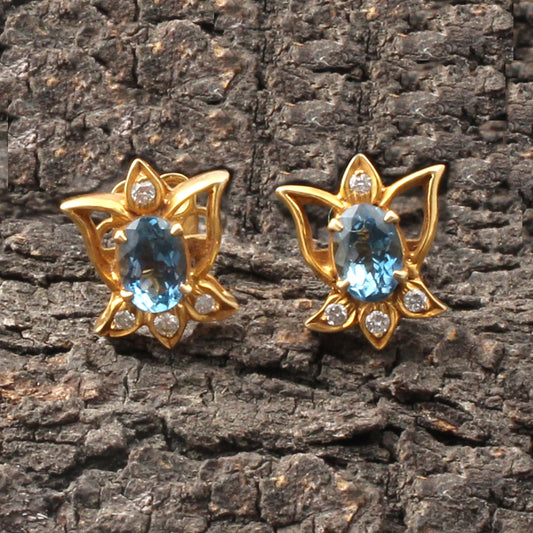 Aquamarine And Diamonds Gold Earring