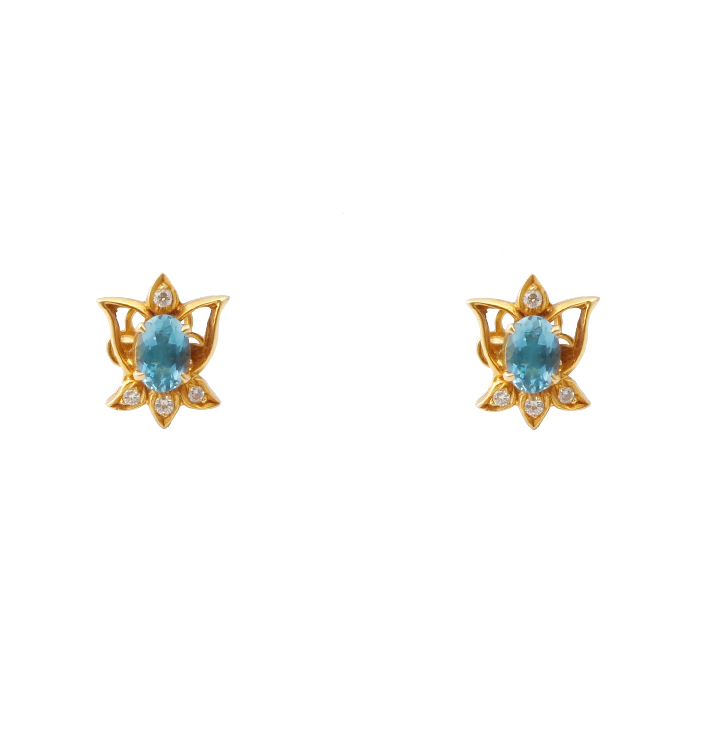 Aquamarine And Diamonds Gold Earring