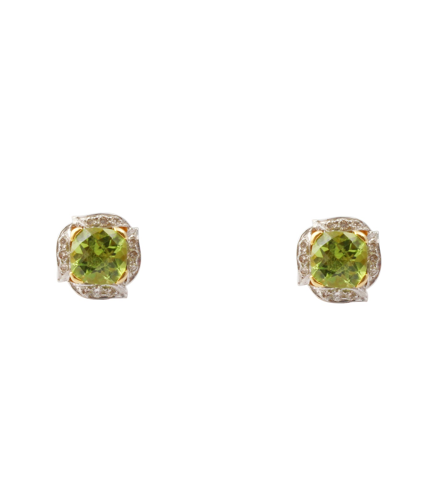 Peridote(Arizona) And Diamonds Gold Earring