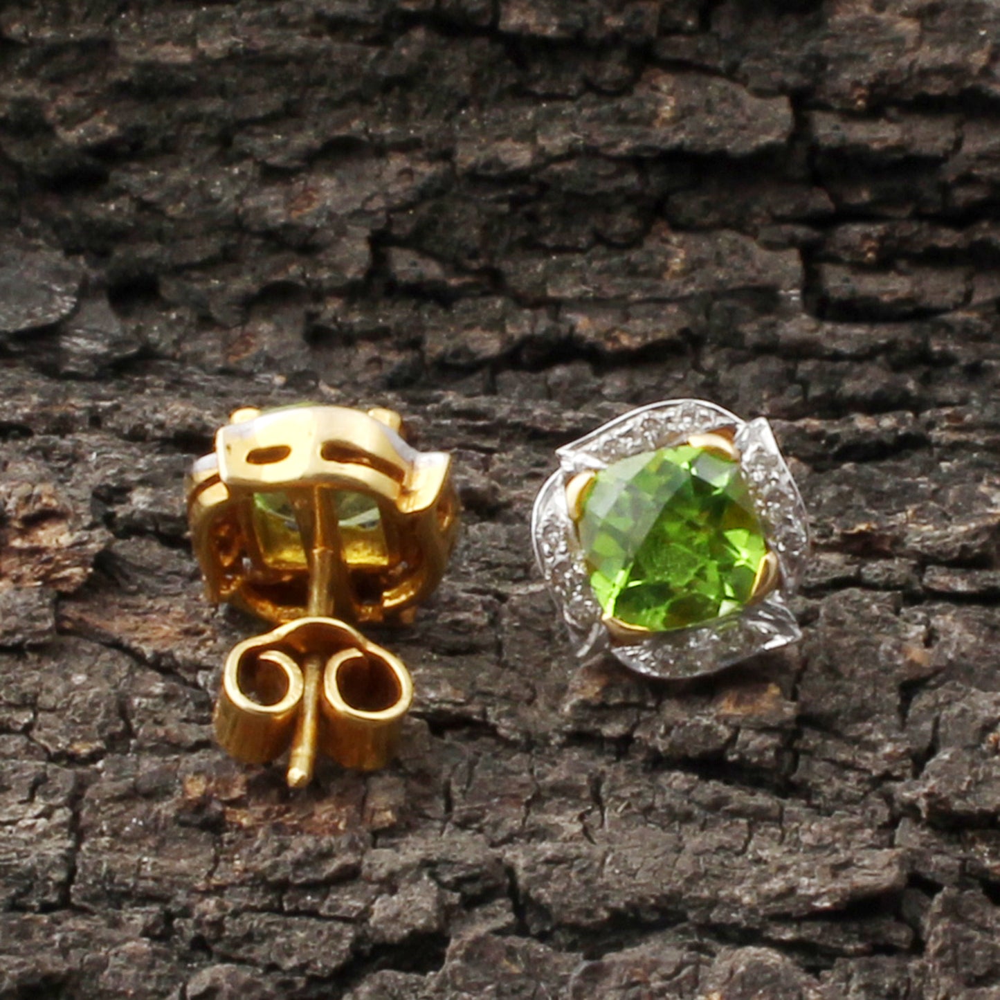 Peridote(Arizona) And Diamonds Gold Earring