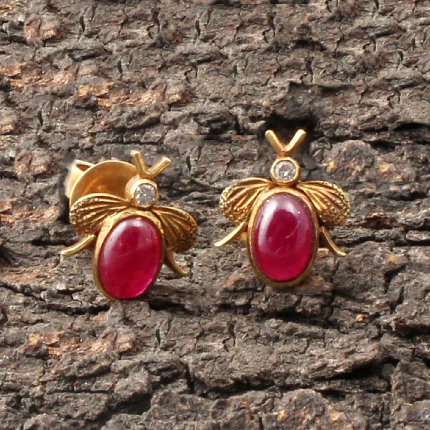 Ruby(Natural) And Diamonds Gold Earring