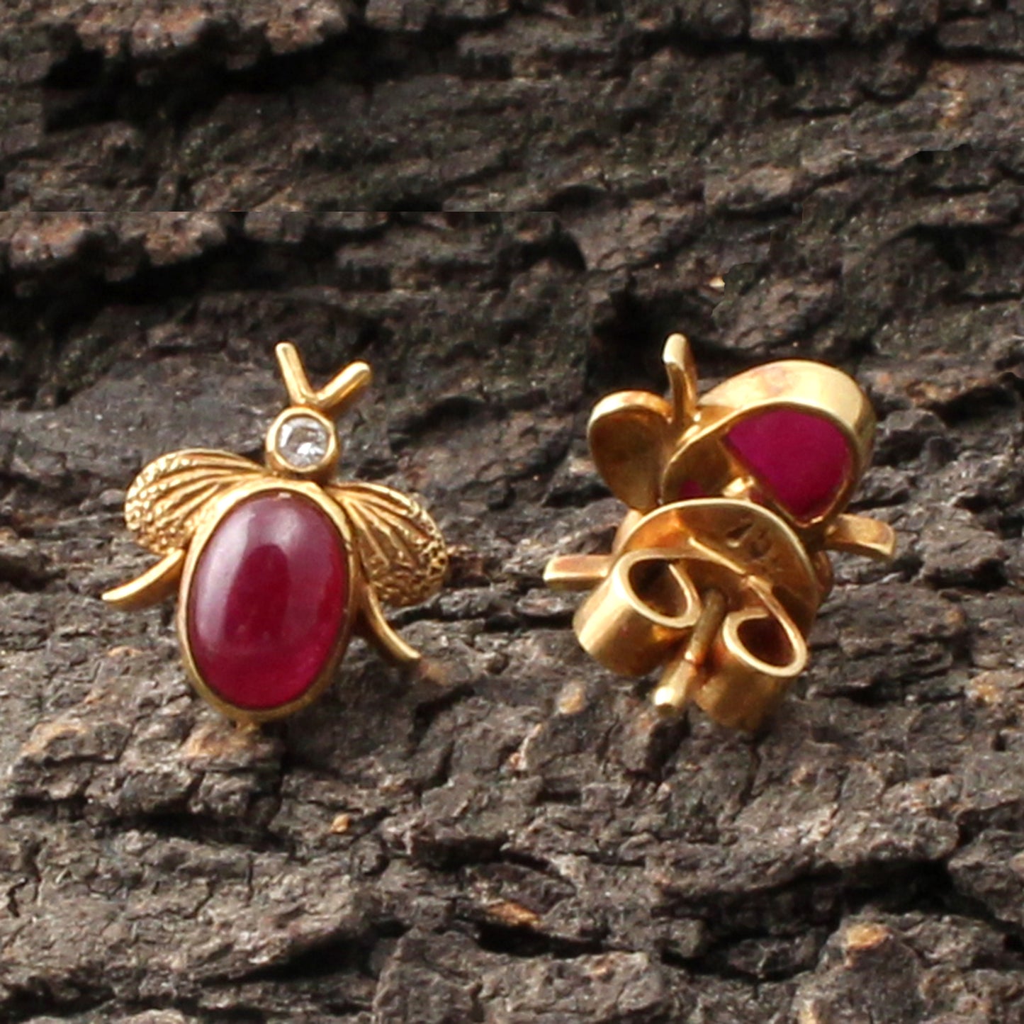 Ruby(Natural) And Diamonds Gold Earring