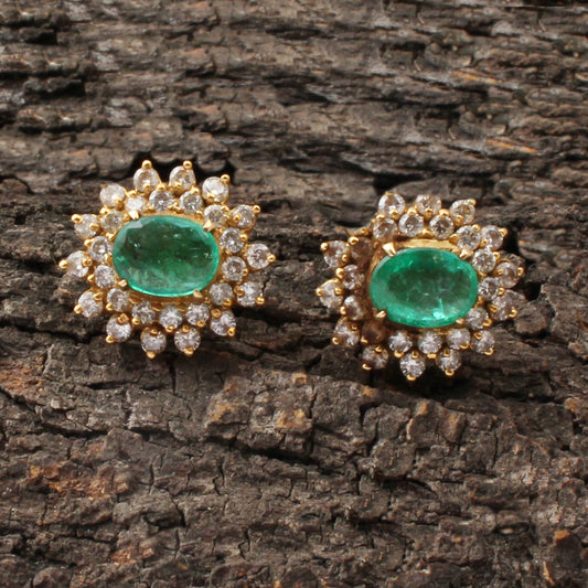 Emerald And Diamonds Gold Earring