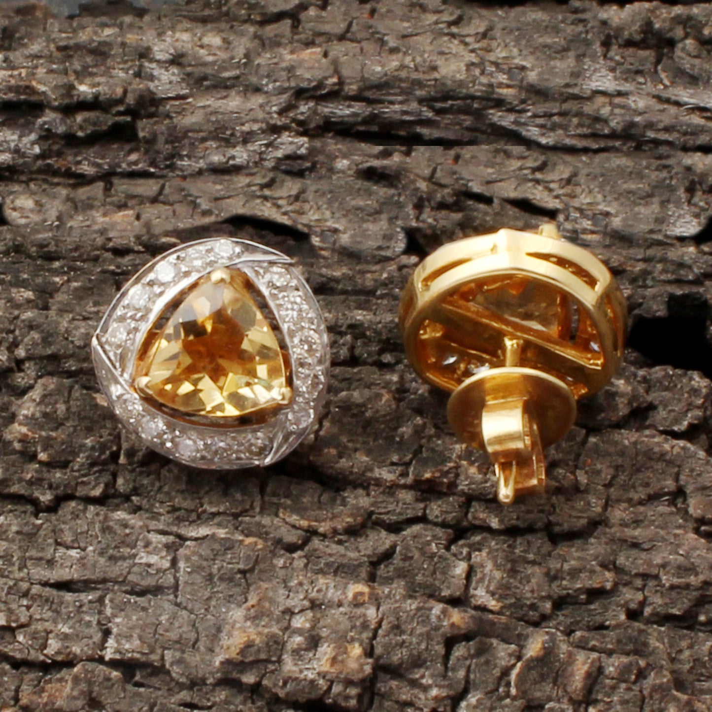 Citrine And Diamonds Gold Earring