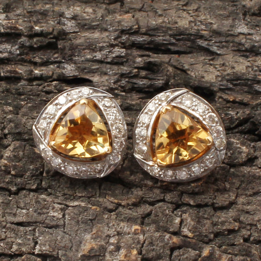 Citrine And Diamonds Gold Earring