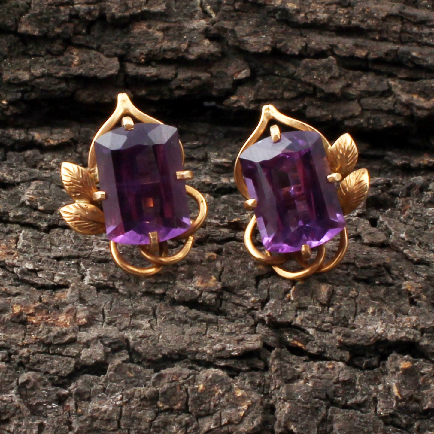 Amethyst(Bolivia) Gold Earring