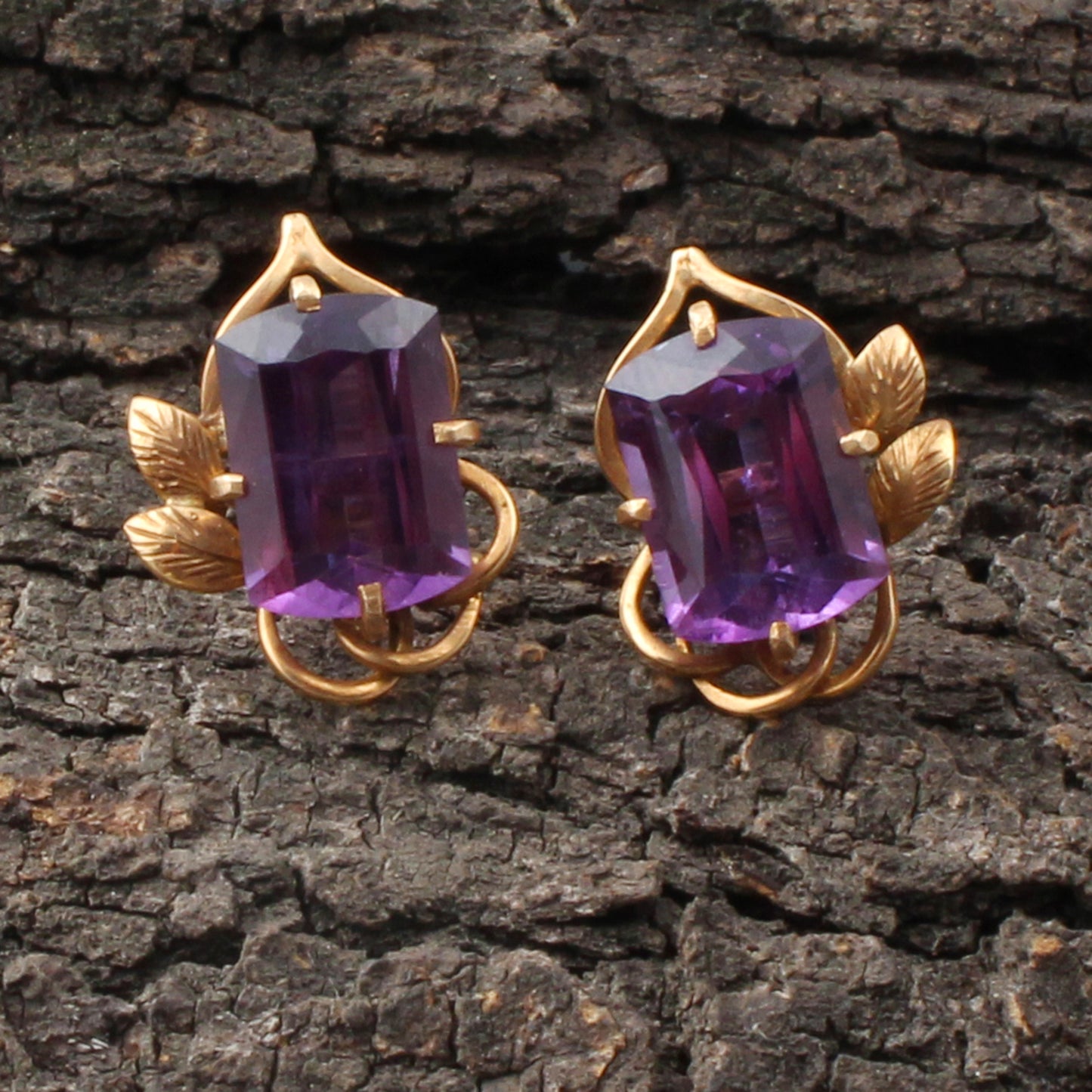 Amethyst(Bolivia) Gold Earring