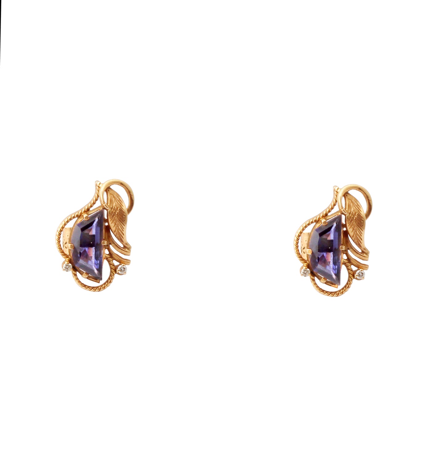 Iolite And Diamonds Gold Earring