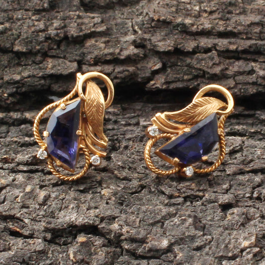 Iolite And Diamonds Gold Earring