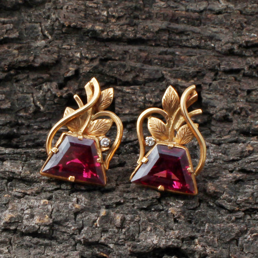 Rhodolite Garnet And Diamonds Gold Earring