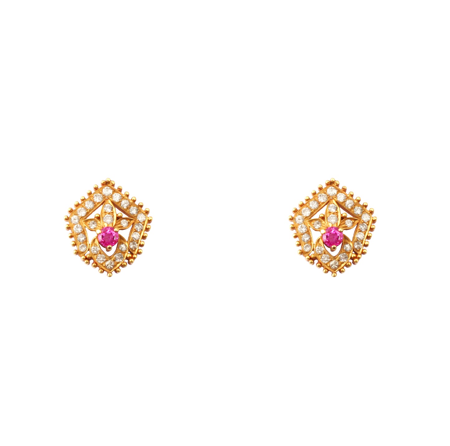 Ruby(Burma) And Diamonds Gold Earring