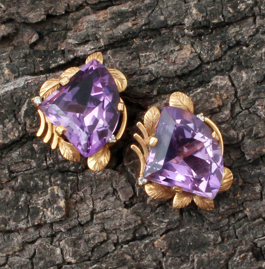 Amethyst And Diamonds Gold Earring