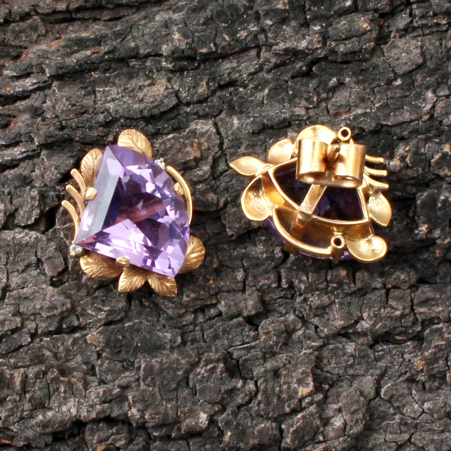 Amethyst And Diamonds Gold Earring