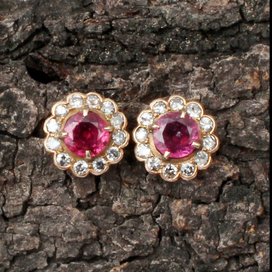 Ruby(Natural) And Diamonds Gold Earring