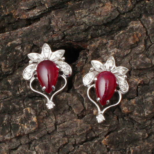 Ruby(Natural) And Diamonds Gold Earring