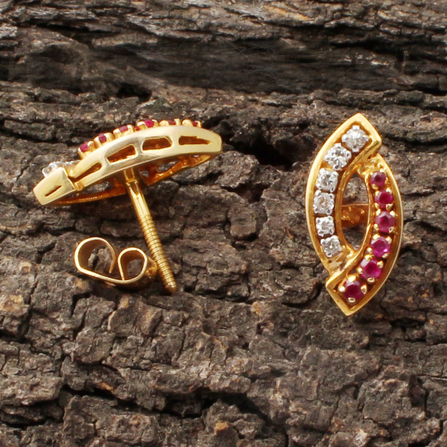 Ruby And Diamonds Gold Earring